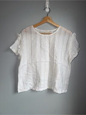 Ellison White Textured Cotton Flutter Sleeve Boho Blouse Size M